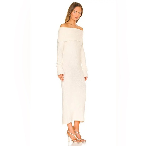 NEW LE SUPERBE Jackpot Ribbed Knit Off Shoulder Midi Dress S $545 Wool Cashmere - Picture 2 of 12